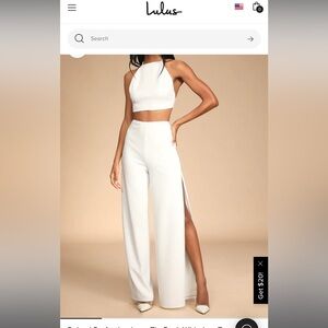 Poised Perfection Ivory Tie-Back Wide-Leg Two-piece jumpsuit